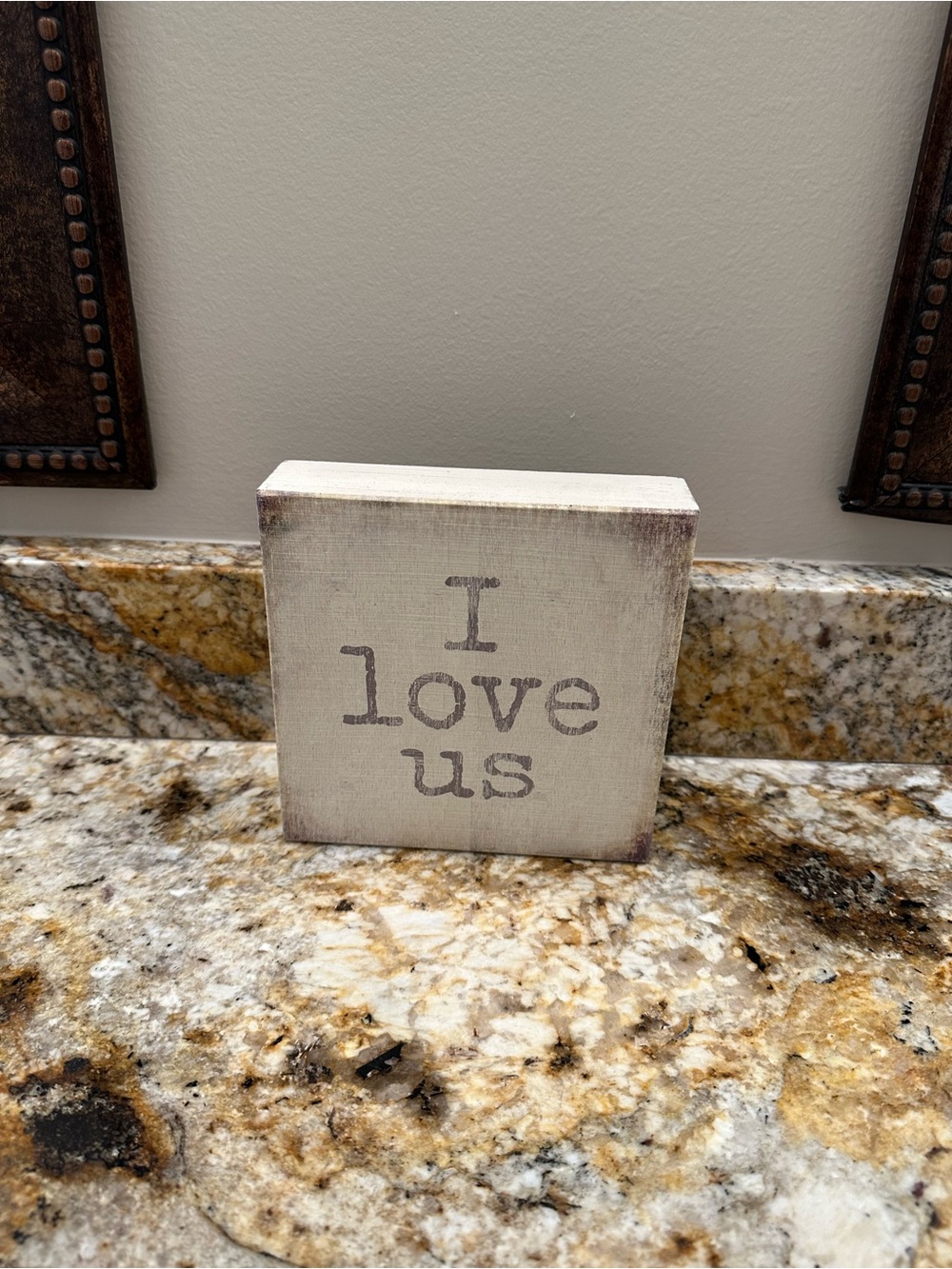 'I love us' Rustic Decorative Block - Neutral Beige
